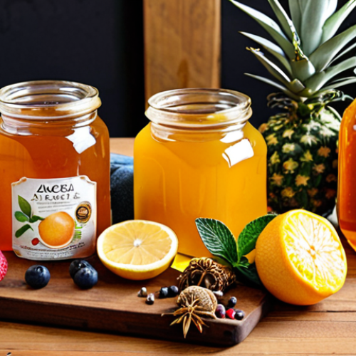 **Image Prompt for Ingredient Selection**: 
   "A vibrant display of fresh organic fruits, herbs, and spices on a wooden kitchen table. Include berries, citrus fruits, and jars of honey and agave syrup, showcasing the quality of ingredients for low-alcohol spirit making."